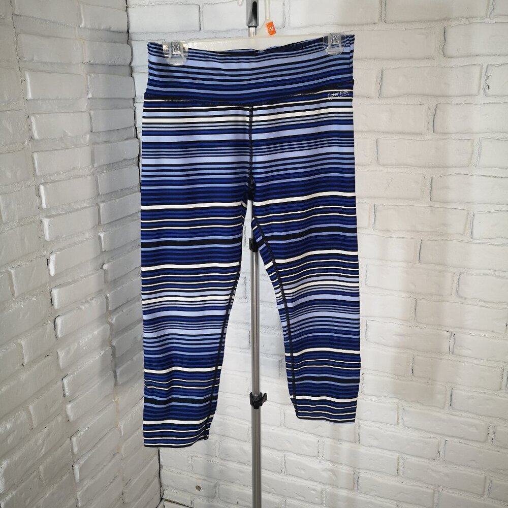 Calvin Klein Performance Wick Ladies Size Medium Blue/Striped Capri Leggings